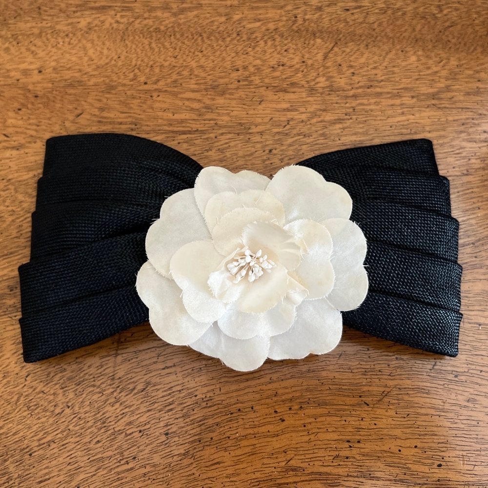 Chanel Camellia Hair Bow Barrett Accessory AUTHENTIC!